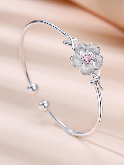 CHIC FLORAL DESIGN BRACELET WITH RHINESTONE ACCENTS image 2