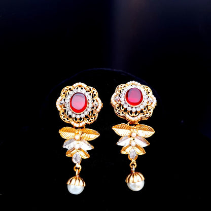 COPPER PLATING VINTAGE EARRING - maroon image