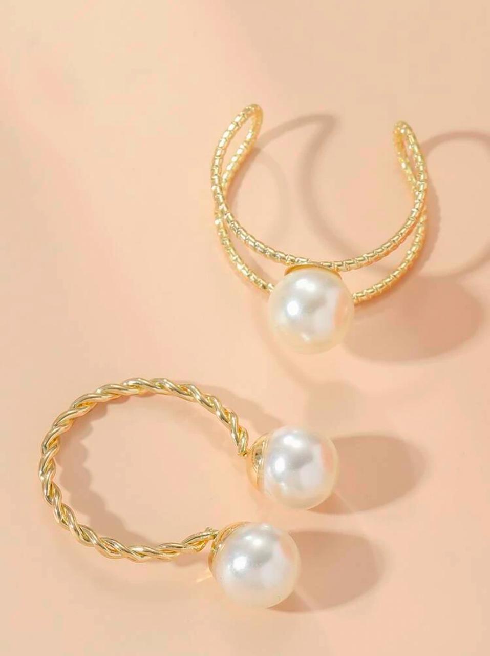 2pcs Simple Faux Pearl Open Ring Set image 3
