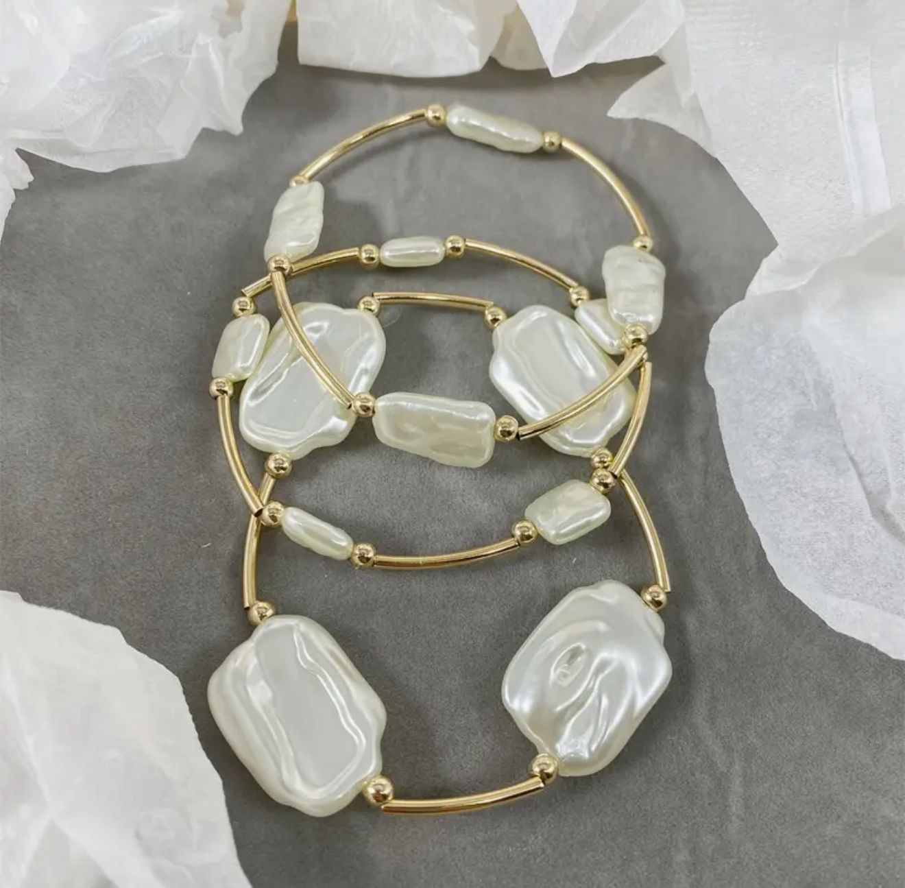 Vintage Elegant Bohemian Style French-Inspired 3-Strand Bracelet Set with Imitation Pearls and Copper image 1