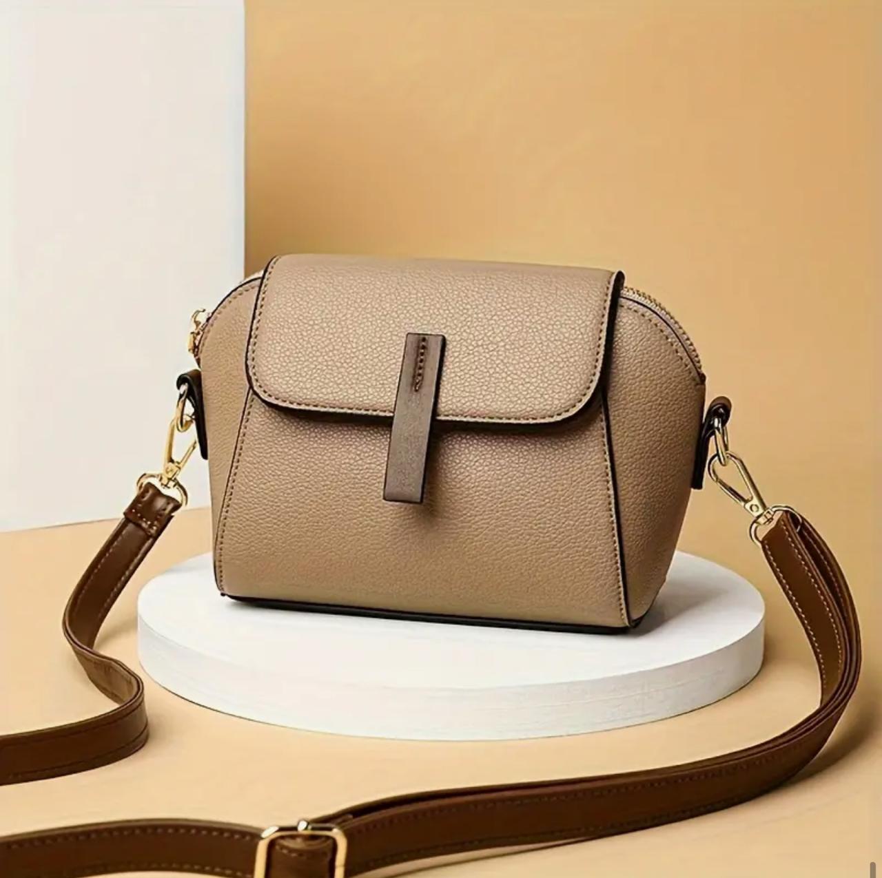 Stylish Women's Mini Crossbody Bag - Elegant Two-Tone Shoulder Purse with Adjustable Strap - Khaki image